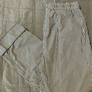 Lake cotton pajama pants with green stripes.